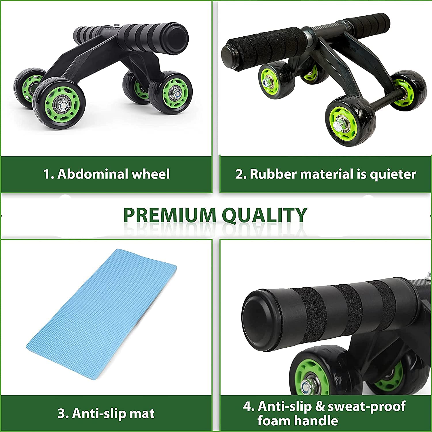 MCP Upgraded 4- Wheel AB Carver Roller With Knee Mat - Abdominal Workout 4 Wheel