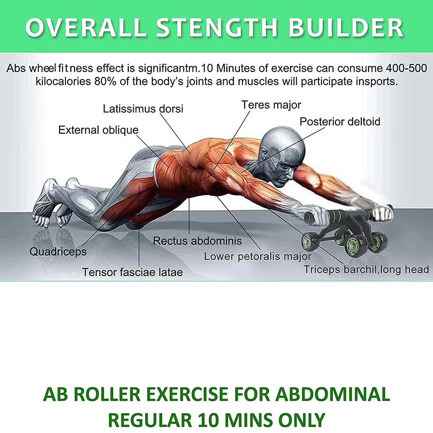 MCP Upgraded 4- Wheel AB Carver Roller With Knee Mat - Abdominal Workout 4 Wheel