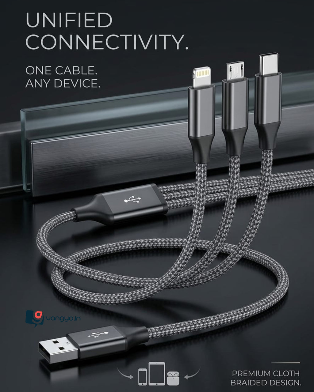 3 in 1 Cloth Data Cable
