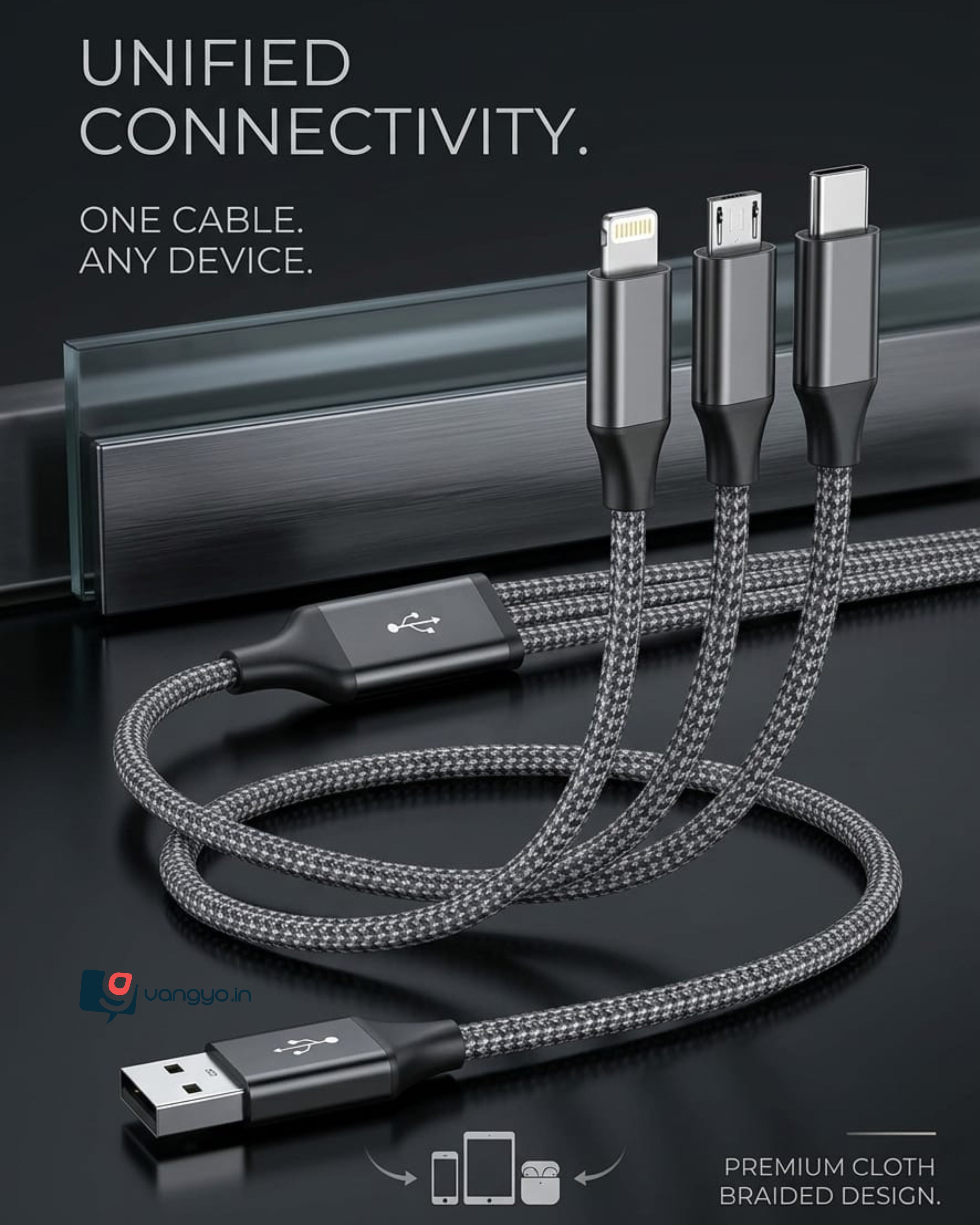 3 in 1 Cloth Data Cable