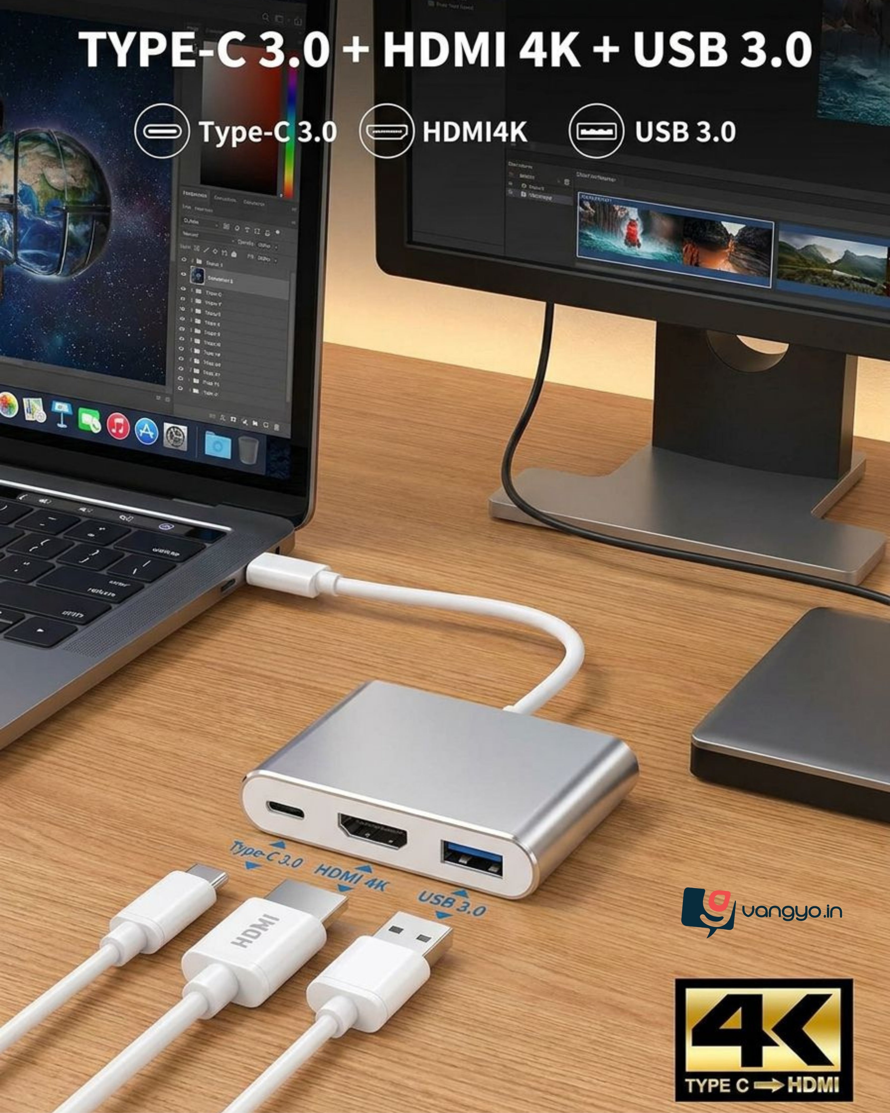 Type C to HDMI 3 in 1 Adapter